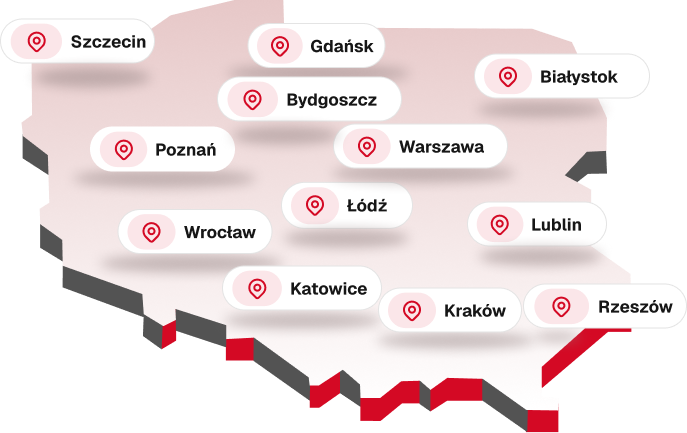 Mapa z miastami